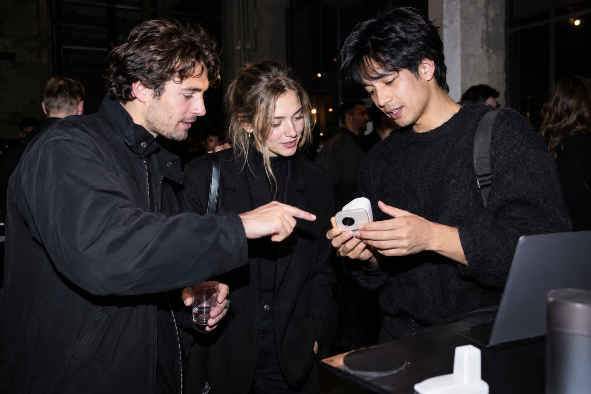 Builders and investors discuss a prototype at a Berlin demo night.